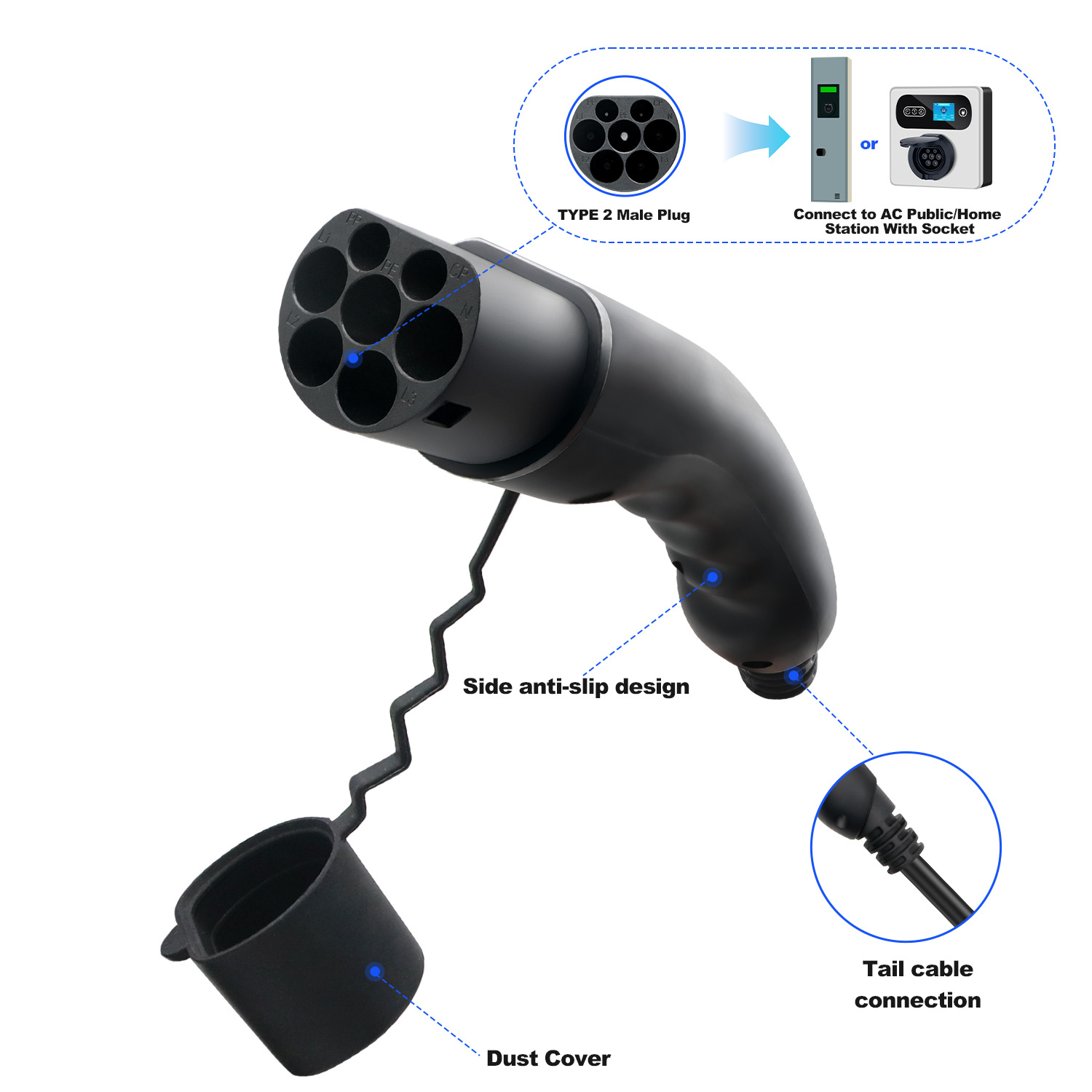 Kolanky Type 2 Male EV Plug 1P - Ev Charger Type 2 22Kw 32A 3 Phase 评论和价格
